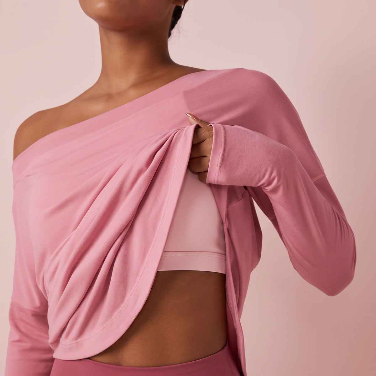 One Shoulder, Yoga Sports Top-Built-in Bra